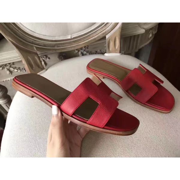 HERM Oran Sandals In Red Epsom Leather