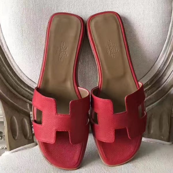 HERM Oran Sandals In Red Epsom Leather