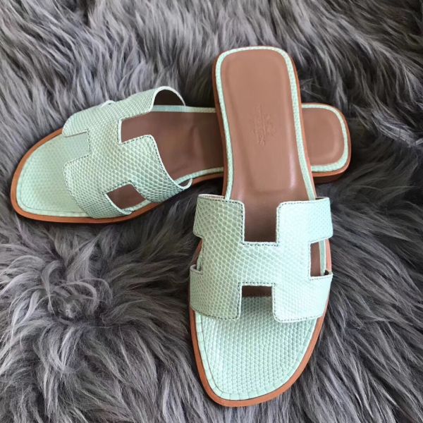 HERM Oran Sandals In Aqua Lizard Leather