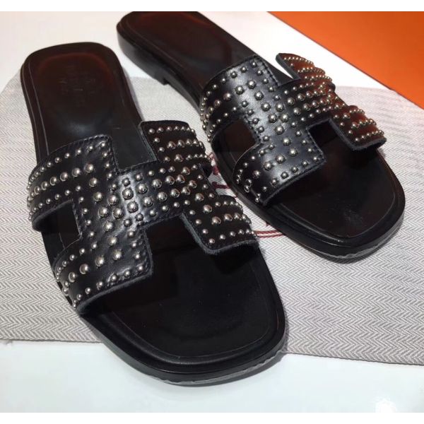HERM Oran Studs Sandals In Black Leather