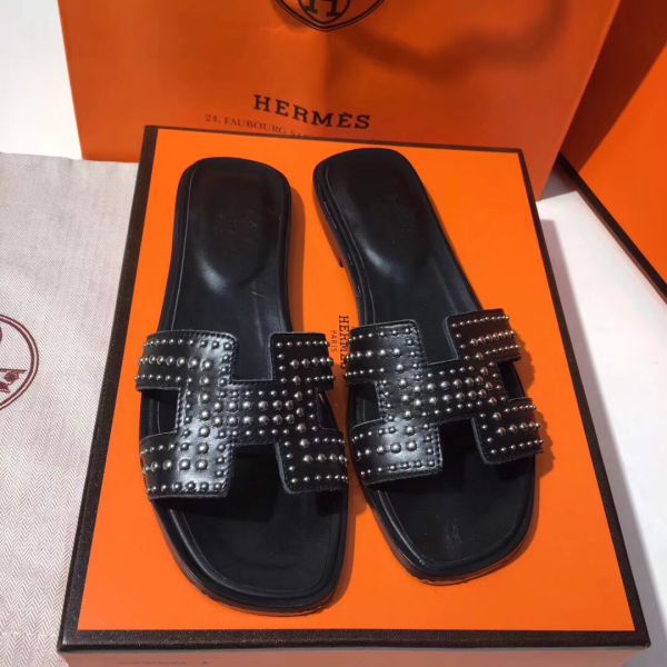 HERM Oran Studs Sandals In Black Leather