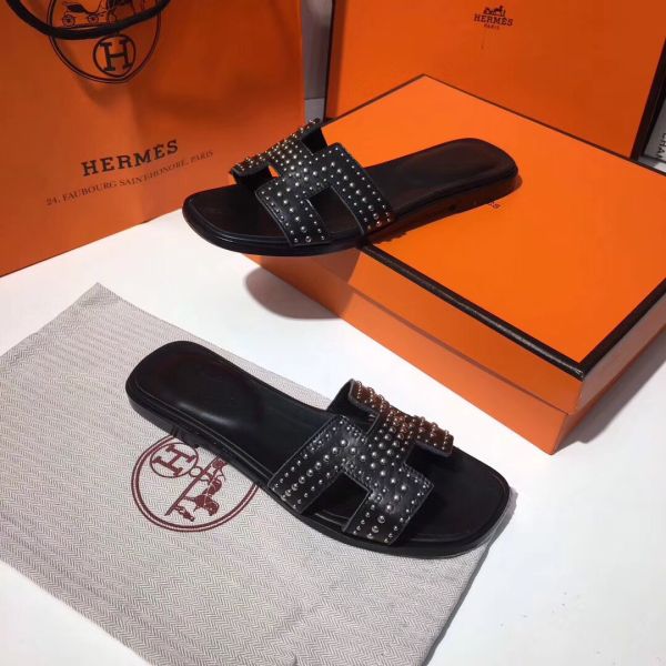 HERM Oran Studs Sandals In Black Leather