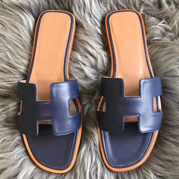 HERM Oran Sandals In Navy Swift Leather