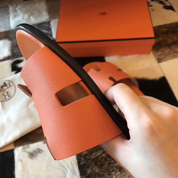 HERM Izmir Sandals In Orange Epsom Leather