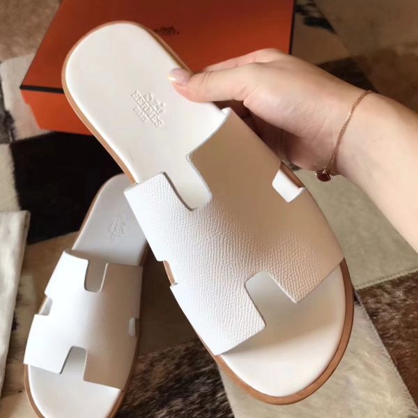 HERM Izmir Sandals In White Epsom Leather