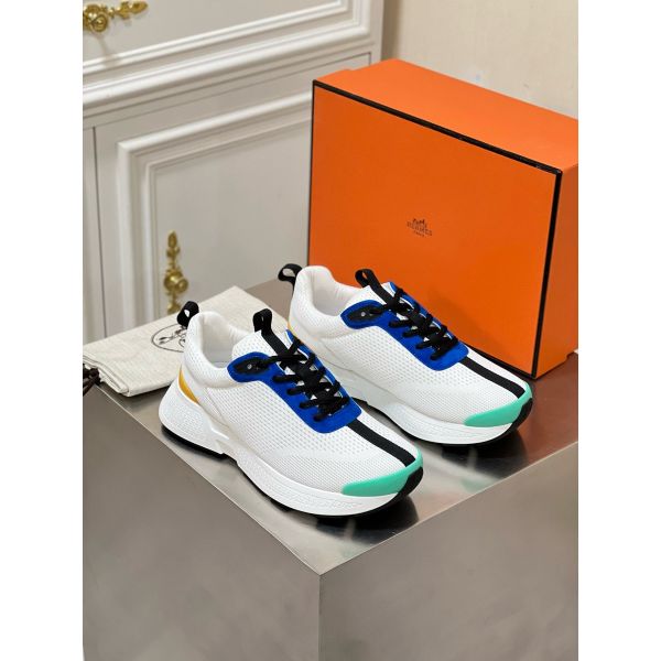 HERM Heros Sneakers in White Knit and Blue Suede