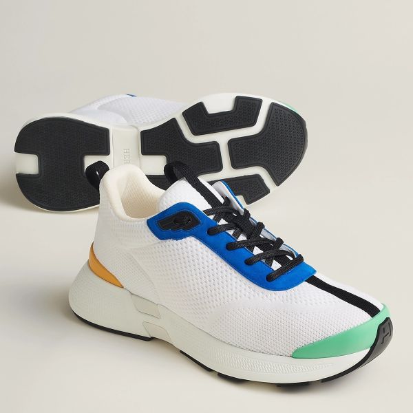 HERM Heros Sneakers in White Knit and Blue Suede