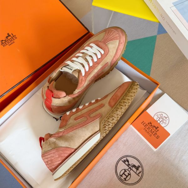 HERM Men's Jet Sneakers in Beige/Orange Suede Leather