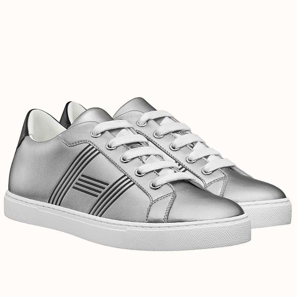 HERM Men's Avantage Sneakers In Grey Metallic Leather