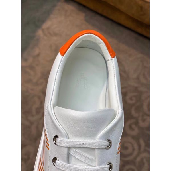 HERM Men's Avantage Sneakers In White/Orange Calfskin