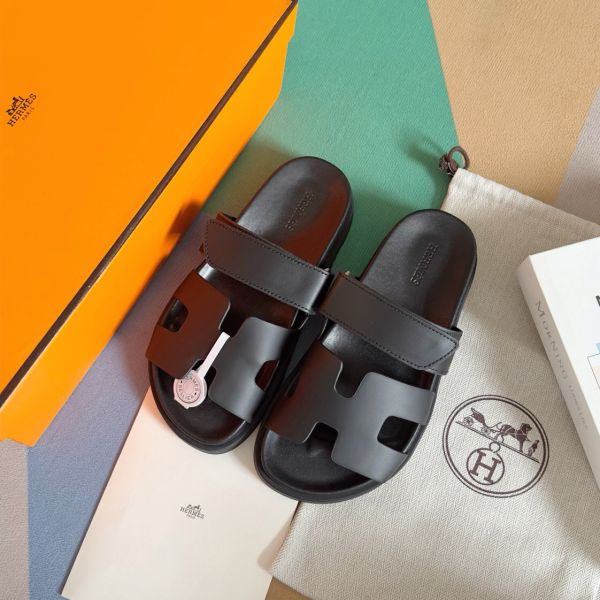 HERM Men's Chypre Sandals in Black Calfskin