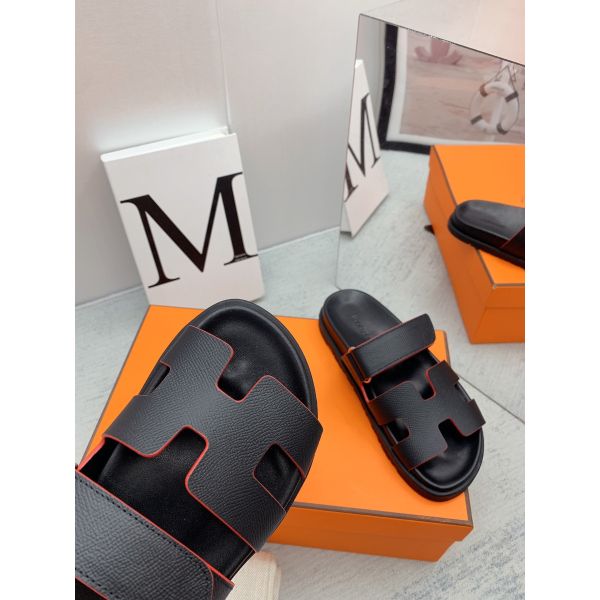 HERM Men's Chypre Sandals in Black Epsom Calfskin