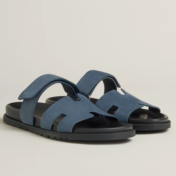 HERM Men's Chypre Sandals in Blue Suede Calfskin