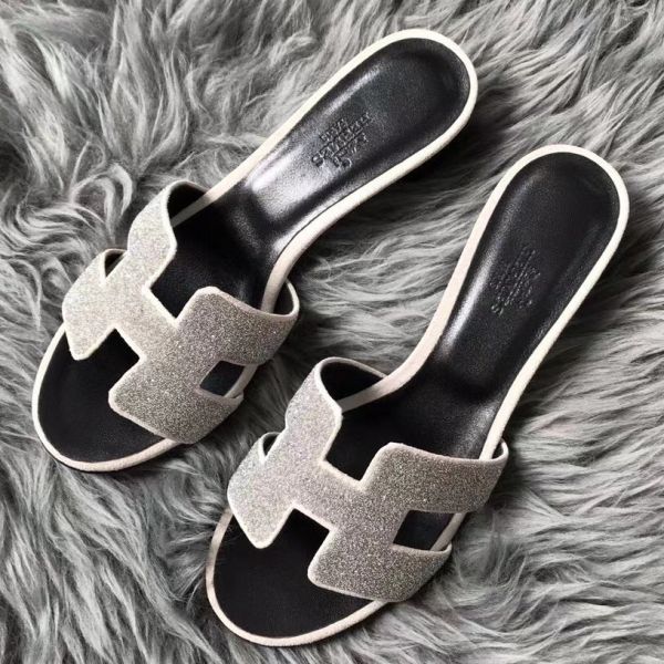 HERM Oasis Sandals In White Suede with Rhinestone
