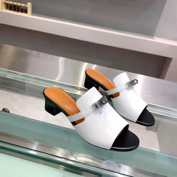 HERM Candy 40mm Sandals In White Calfskin