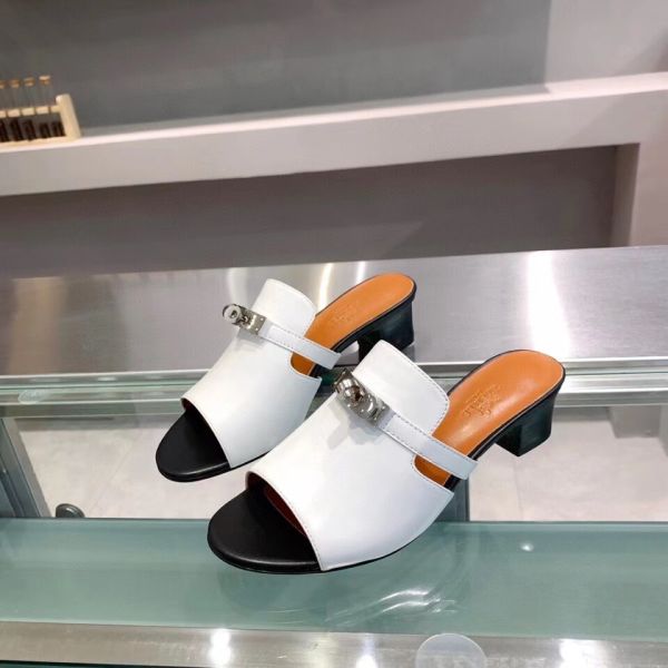 HERM Candy 40mm Sandals In White Calfskin