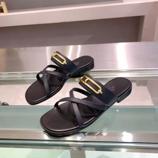 HERM Claire Sandals In Black Calfskin