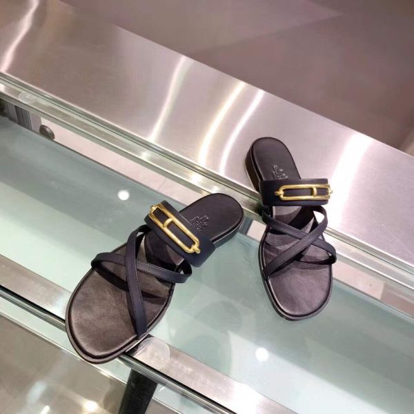 HERM Claire Sandals In Black Calfskin