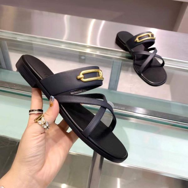 HERM Claire Sandals In Black Calfskin