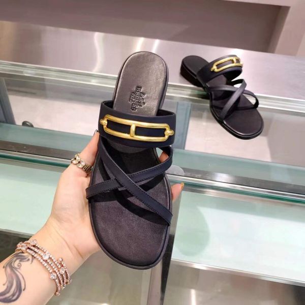 HERM Claire Sandals In Black Calfskin