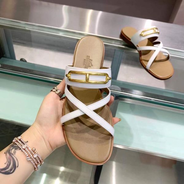HERM Claire Sandals In White Calfskin