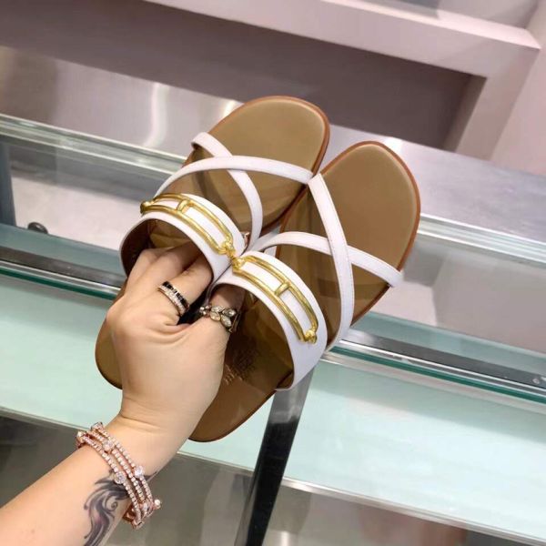HERM Claire Sandals In White Calfskin