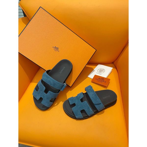 HERM Women's Chypre Sandals In Blue Suede Calfskin