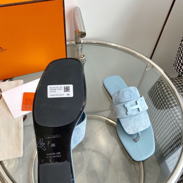 HERM Galerie Sandals In Vert D'eau Suede Leather