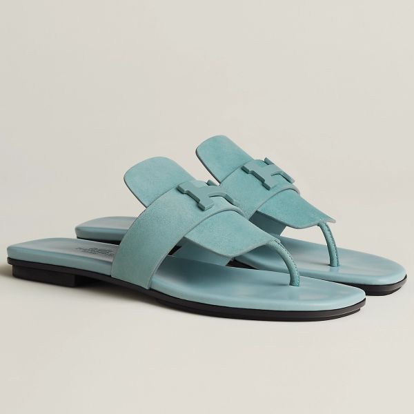 HERM Galerie Sandals In Vert D'eau Suede Leather