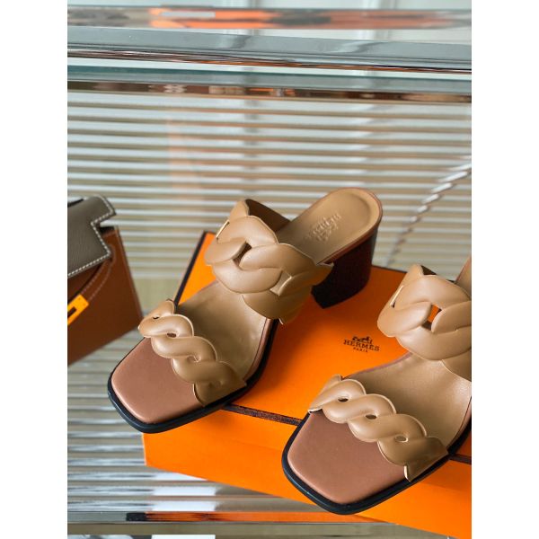 HERM Gaby Sandals 60mm in Brown Nappa Leather