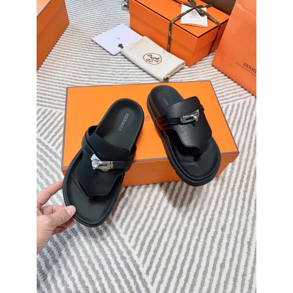 HERM Empire Sandals in Black Calfskin
