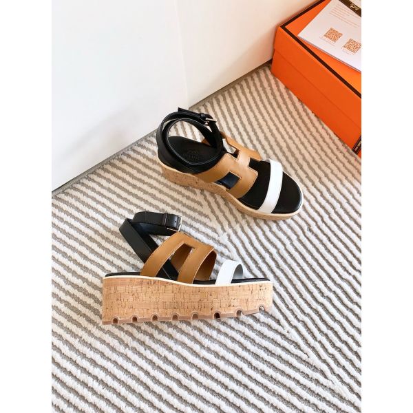 HERM Havane 30 Sandals in Bi-color Calfskin Leather