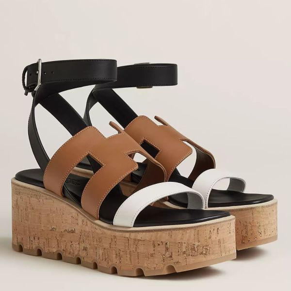 HERM Havane 30 Sandals in Bi-color Calfskin Leather