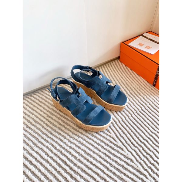 HERM Havane 30 Sandals in Blue Suede Leather