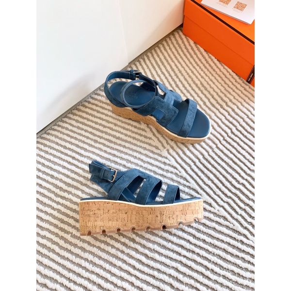 HERM Havane 30 Sandals in Blue Suede Leather