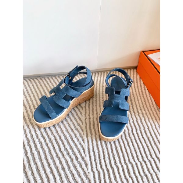 HERM Havane 30 Sandals in Blue Suede Leather
