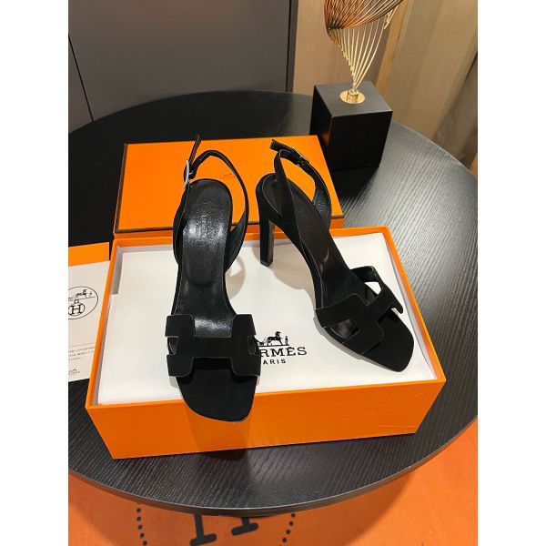 HERM Heden 80 Sandals in Black Suede Leather