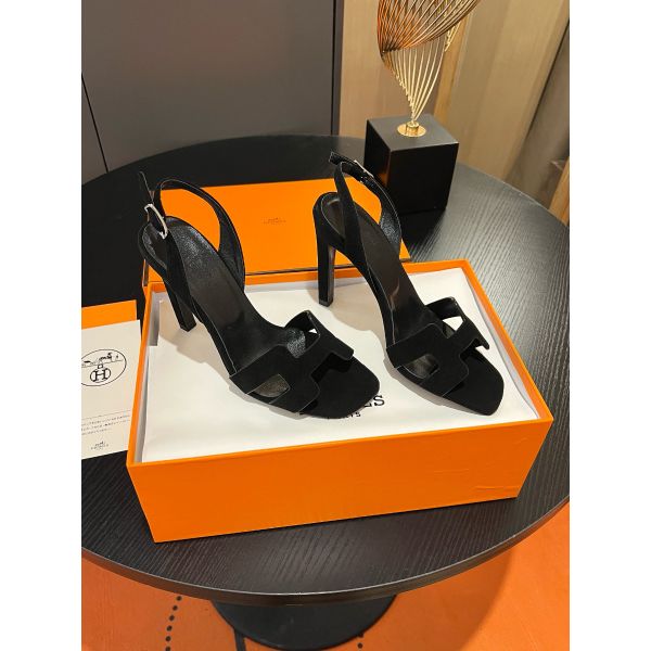 HERM Heden 80 Sandals in Black Suede Leather
