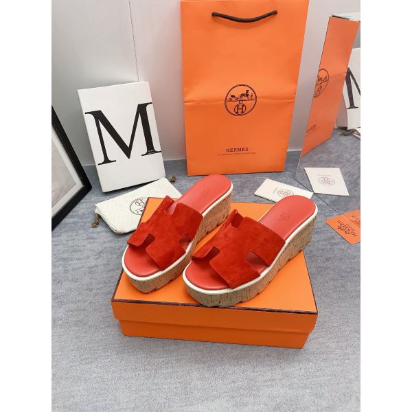HERM Eze 30 Cork Platform Sandals in Piment Suede Leather