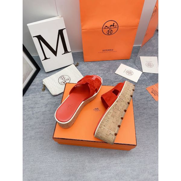 HERM Eze 30 Cork Platform Sandals in Piment Suede Leather