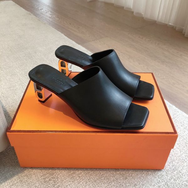 HERM Women's Iconique 60 Sandals in Black Leather