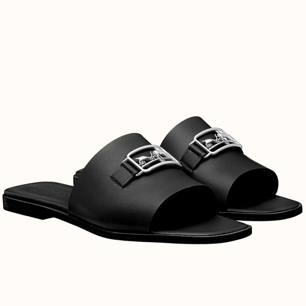 HERM Villa Sandals In Black Calfskin