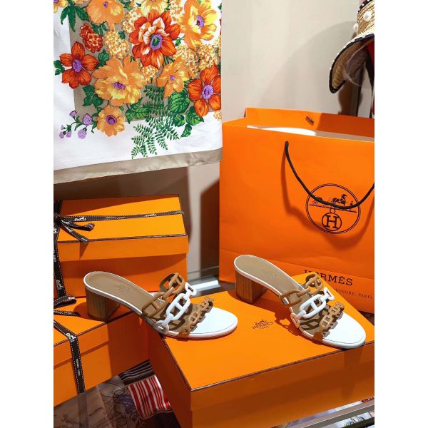 HERM Tandem Sandals In Brown/White Lambskin