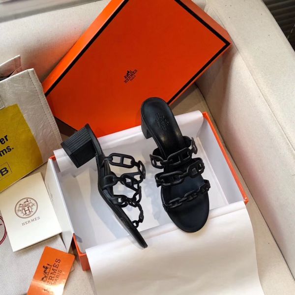 HERM Tandem Sandals In Black Lambskin