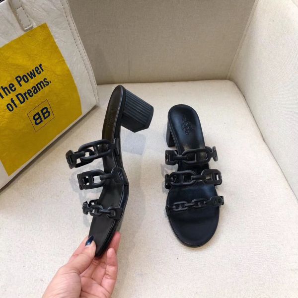 HERM Tandem Sandals In Black Lambskin