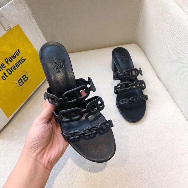 HERM Tandem Sandals In Black Lambskin