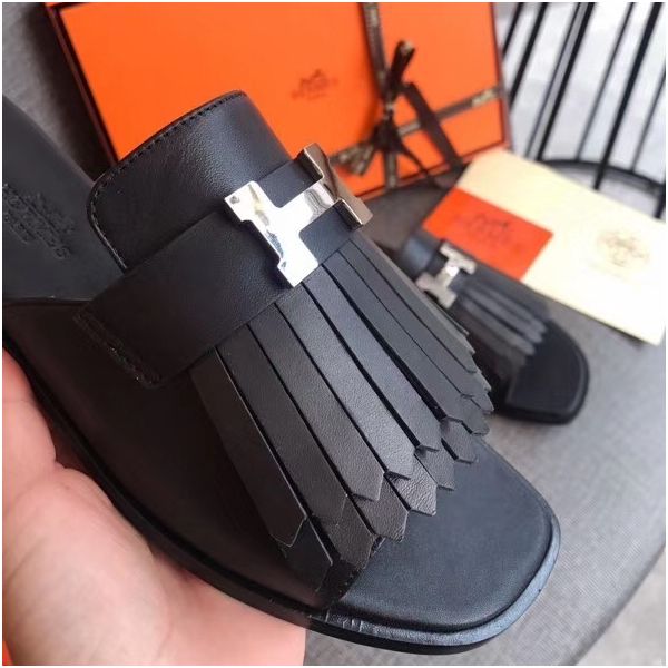 HERM Auteuil Sandals In Black Calfskin