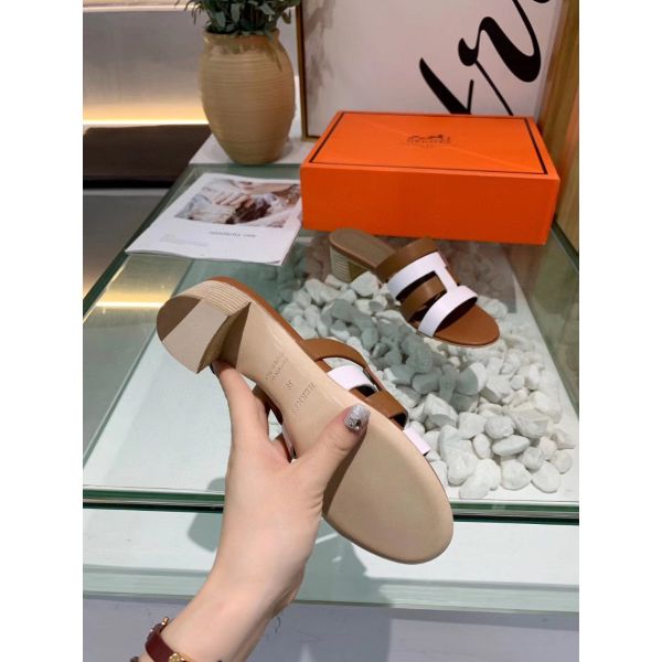 HERM Amica 5mm Sandals In Brown/White Calfskin