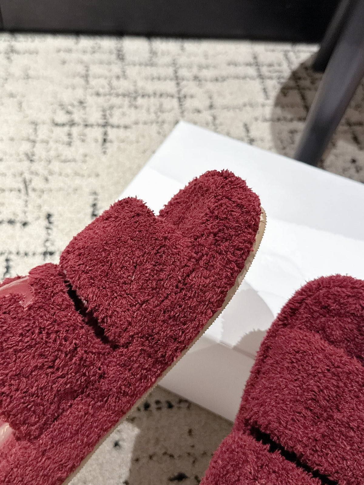 CELINE 25S SLIDES TRIOMPHE IN WINE RED SPONGE FABRIC