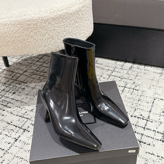 YSL 25S HEELED ANKLE BOOTS 70 MM IN BLACK LAMBSKIN